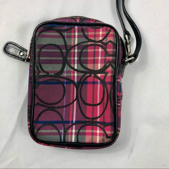 Coach signature tartan plaid Leather trim wristlet - Picture 2 of 6